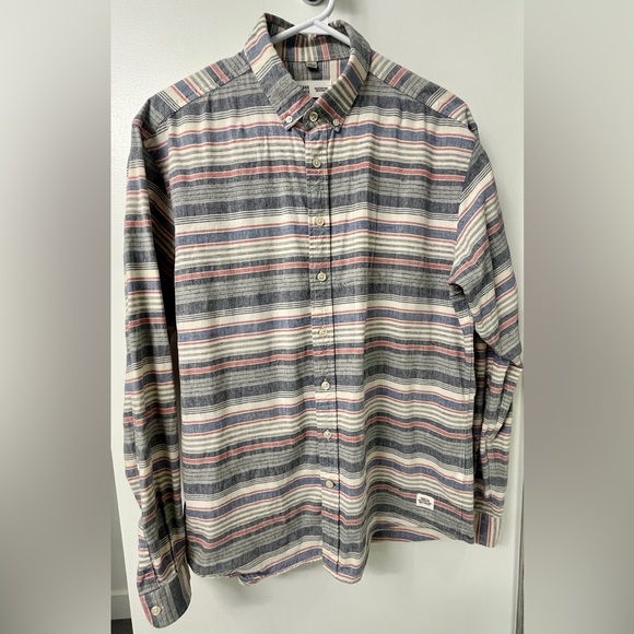 Frank & Oak Striped Casual Shirt - Gray, Red, Blue - Picture 1 of 6